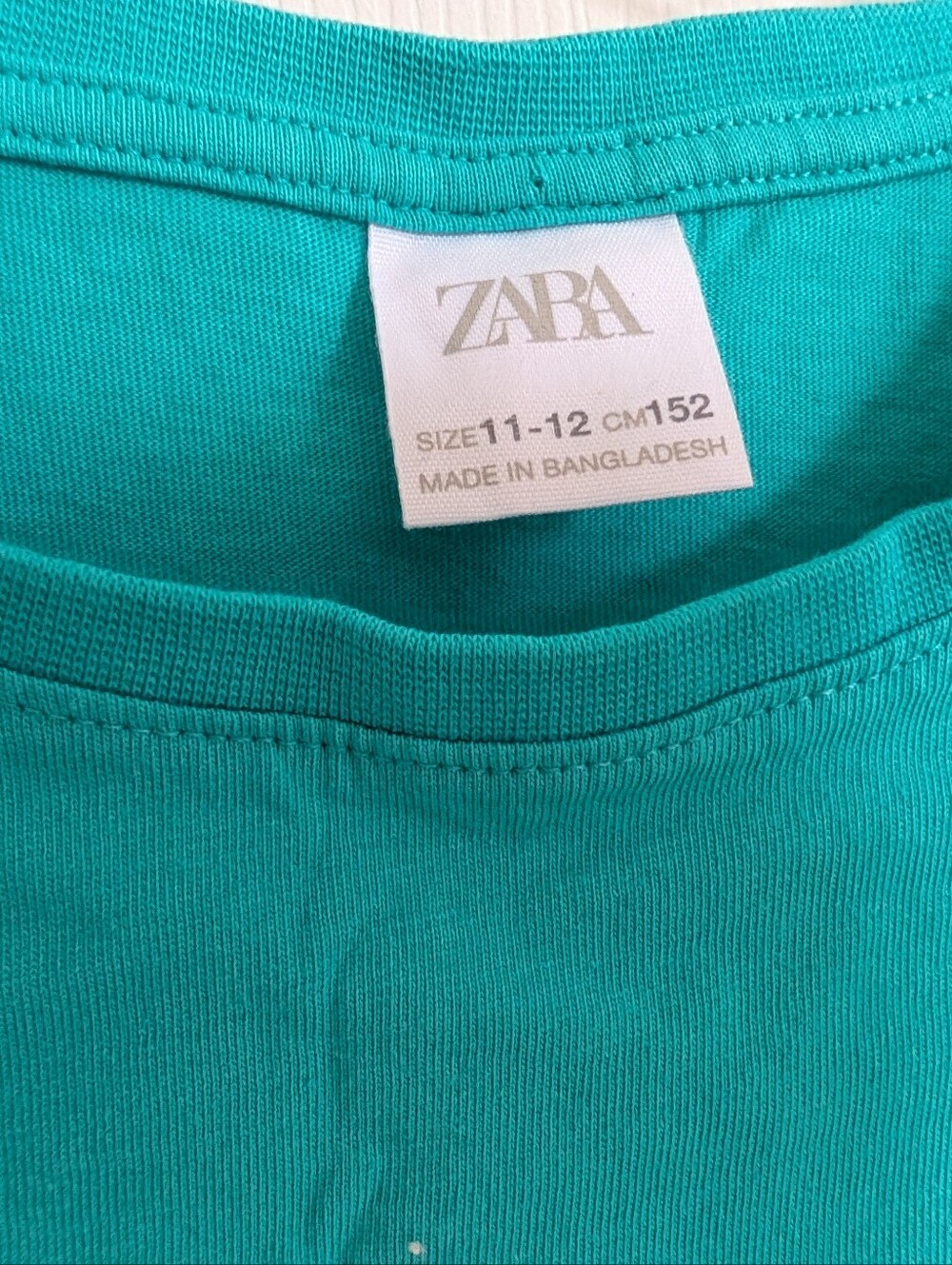 ZARA Bright Teal Ribbed Crew Neck Tee 10/12 Girl